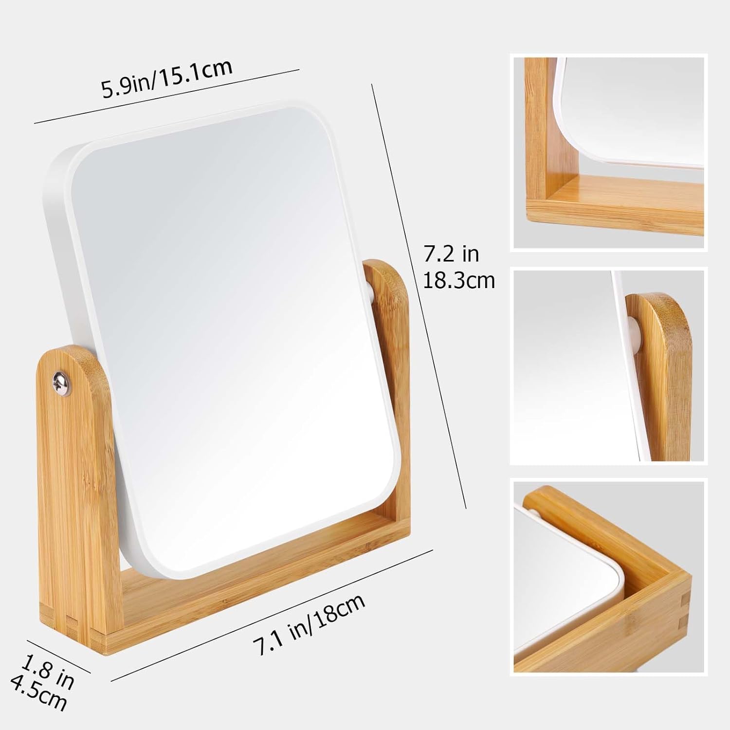 Desk mirror with standard 1x/3x magnification - double-sided - 360-degree swivel - portable vanity mirror with magnifying glass.