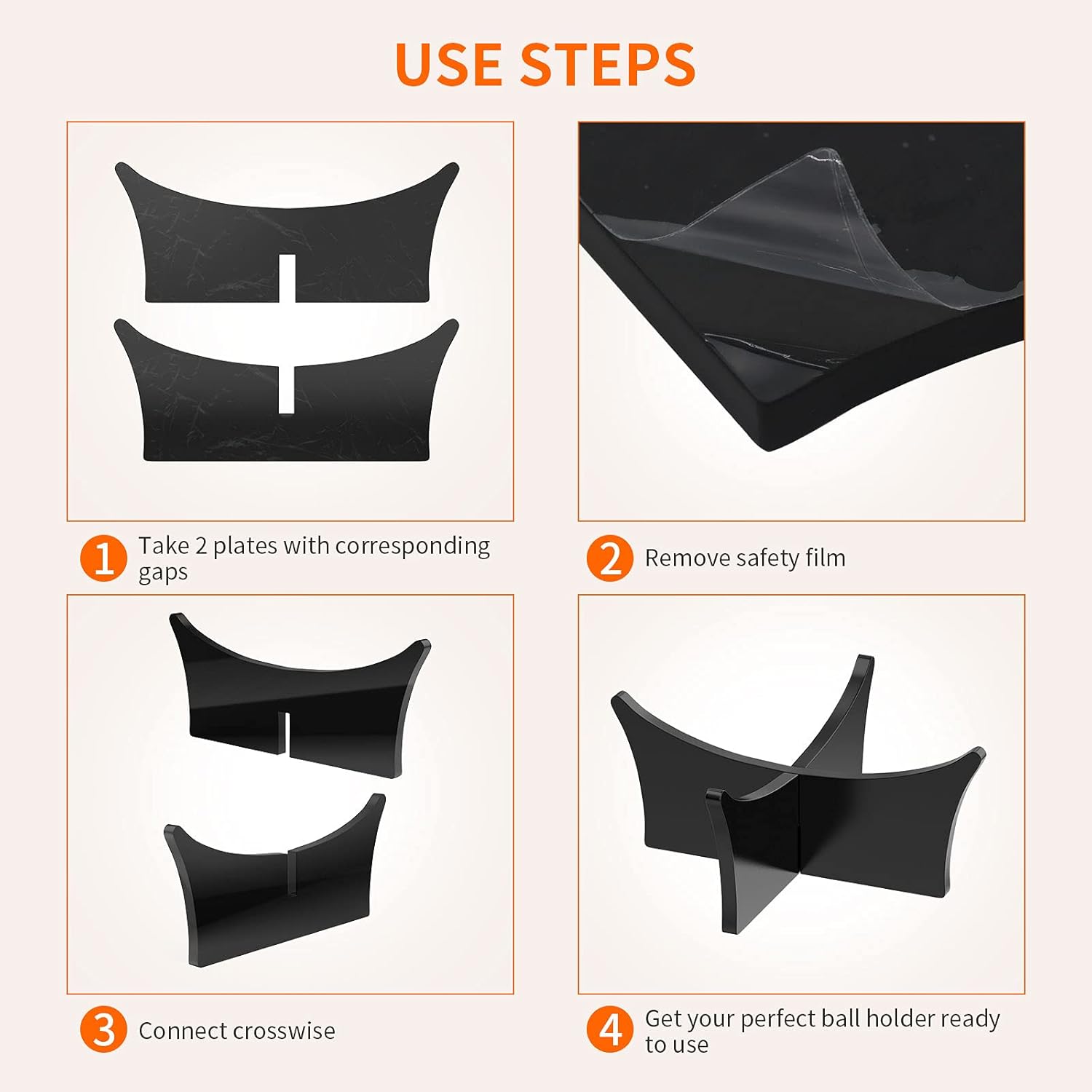 Ball Standard - Acrylic - Football, Basketball, Soccer, Volleyball, Rugby, etc. Display Standard - Ball Holders - 6 pieces - Black.