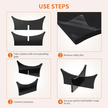 Ball Standard - Acrylic - Football, Basketball, Soccer, Volleyball, Rugby, etc. Display Standard - Ball Holders - 6 pieces - Black.