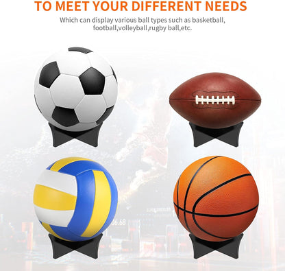 Ball Standard - Acrylic - Football, Basketball, Soccer, Volleyball, Rugby, etc. Display Standard - Ball Holders - 6 pieces - Black.