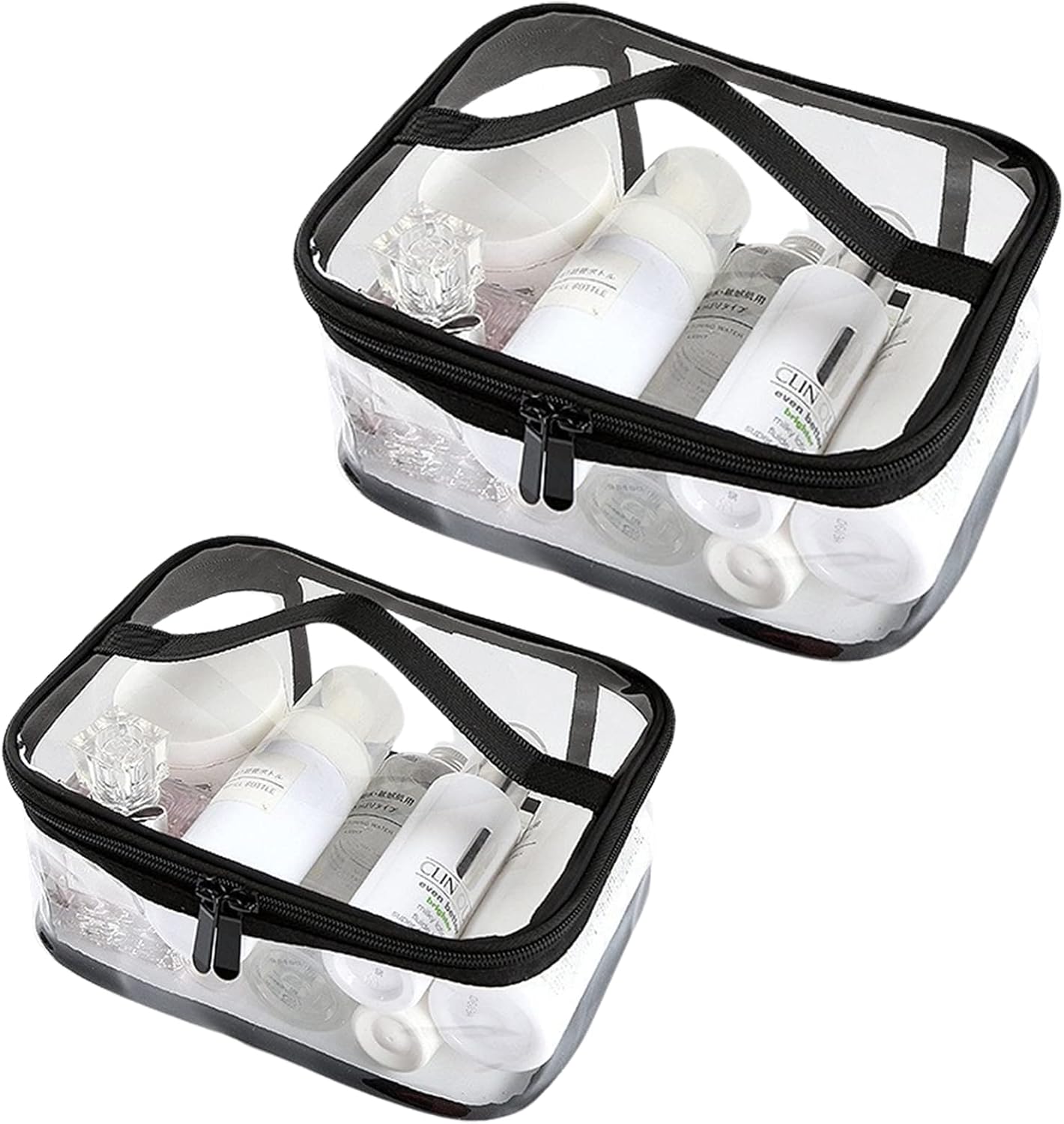 Transparent toilet bags - 2 pieces of portable makeup bags. Transparent cosmetic bag with handle - zip - waterproof travel bag.
