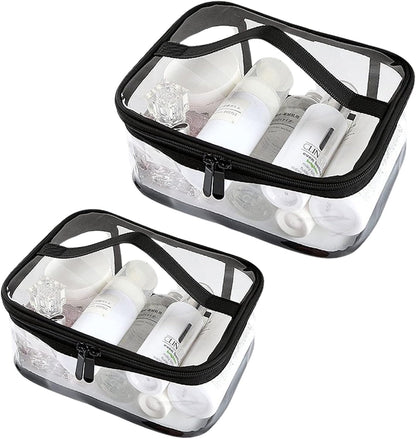 Transparent toilet bags - 2 pieces of portable makeup bags. Transparent cosmetic bag with handle - zip - waterproof travel bag.