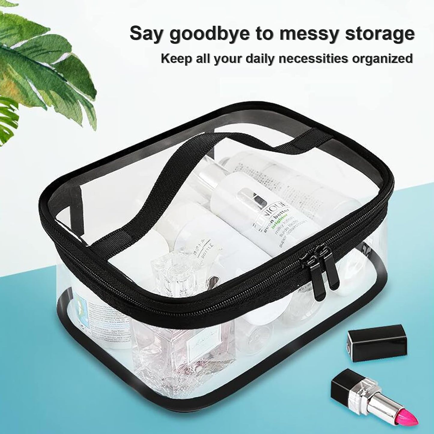 Transparent toilet bags - 2 pieces of portable makeup bags. Transparent cosmetic bag with handle - zip - waterproof travel bag.