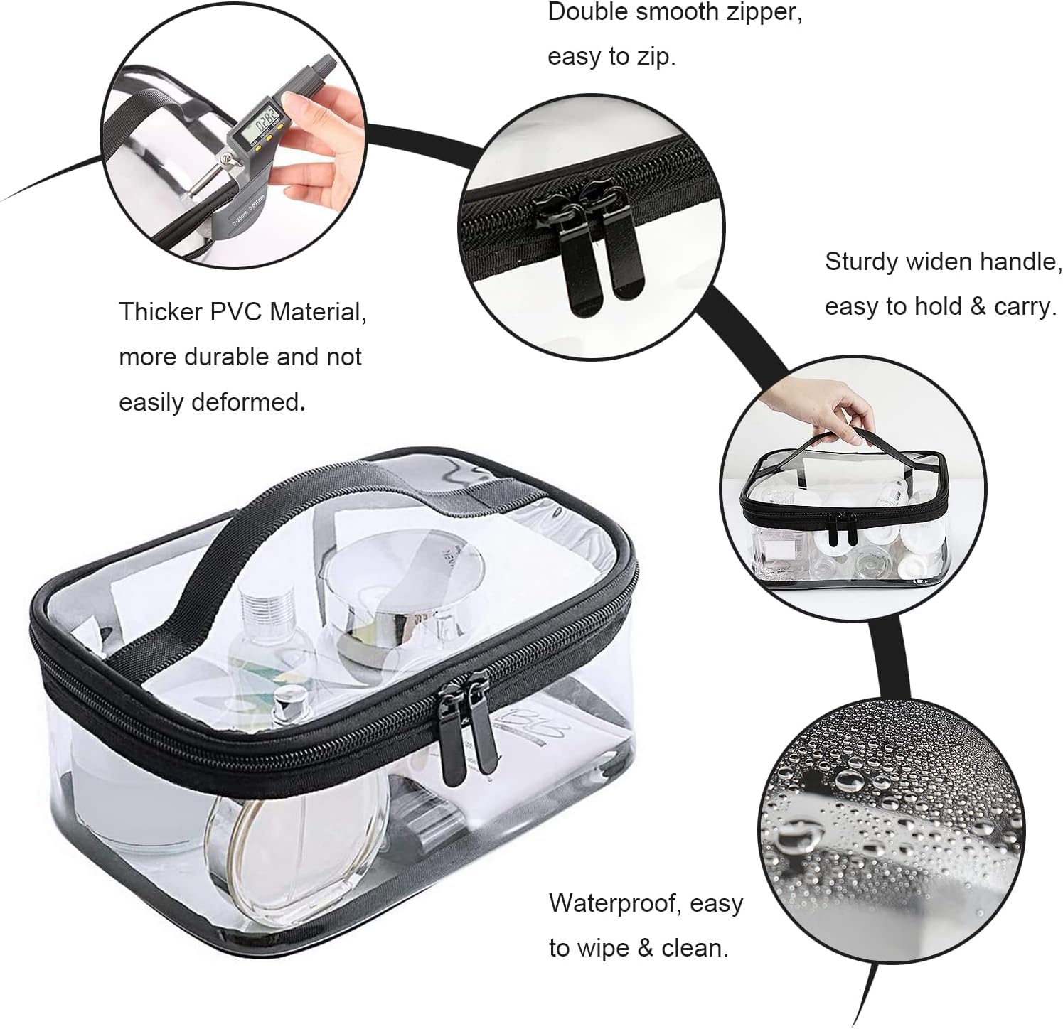 Transparent toilet bags - 2 pieces of portable makeup bags. Transparent cosmetic bag with handle - zip - waterproof travel bag.