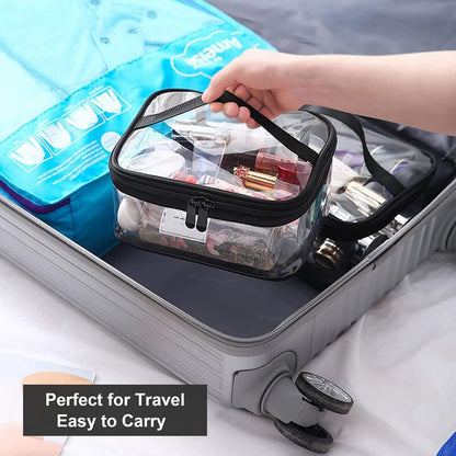 Transparent toilet bags - 2 pieces of portable makeup bags. Transparent cosmetic bag with handle - zip - waterproof travel bag.