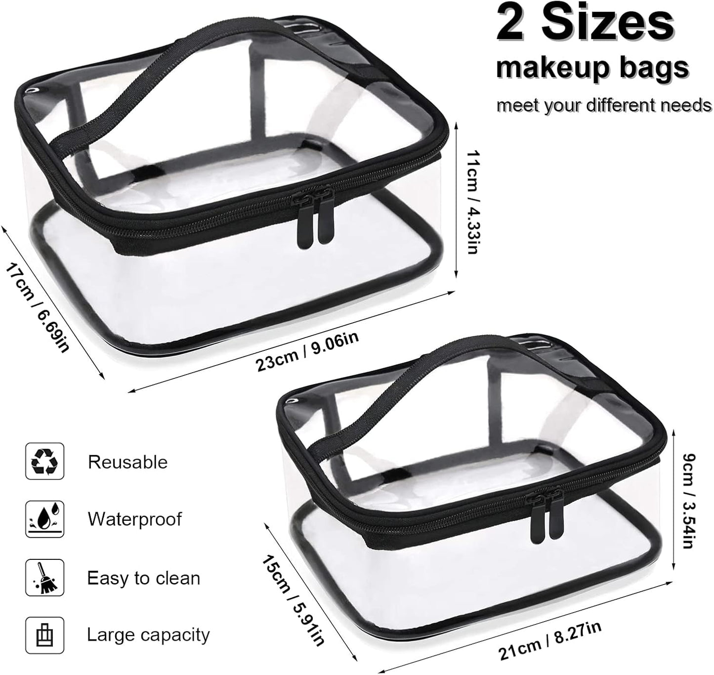 Transparent toilet bags - 2 pieces of portable makeup bags. Transparent cosmetic bag with handle - zip - waterproof travel bag.