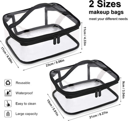 Transparent toilet bags - 2 pieces of portable makeup bags. Transparent cosmetic bag with handle - zip - waterproof travel bag.