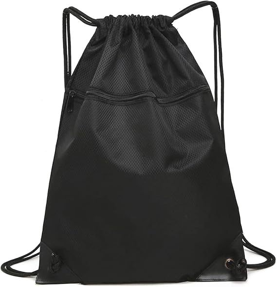 Trekkoord sports bag - large sports bag with PE pocket and external zip - waterproof drawstring swim backpack for men, women, boys and girls - sports, school, beach holiday, swimming, travel, yoga. Hover Image