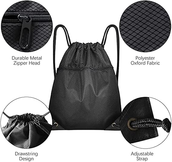 Trekkoord sports bag - large sports bag with PE pocket and external zip - waterproof drawstring swim backpack for men, women, boys and girls - sports, school, beach holiday, swimming, travel, yoga Main Image