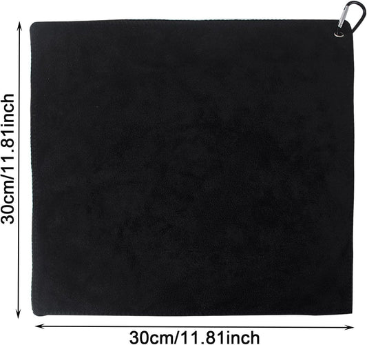 2 pieces golf towels- absorbent cleaning towels- multifunctional towels with carabiner for golf bags- fitness- sport- outdoor- yoga (2 colours)- black