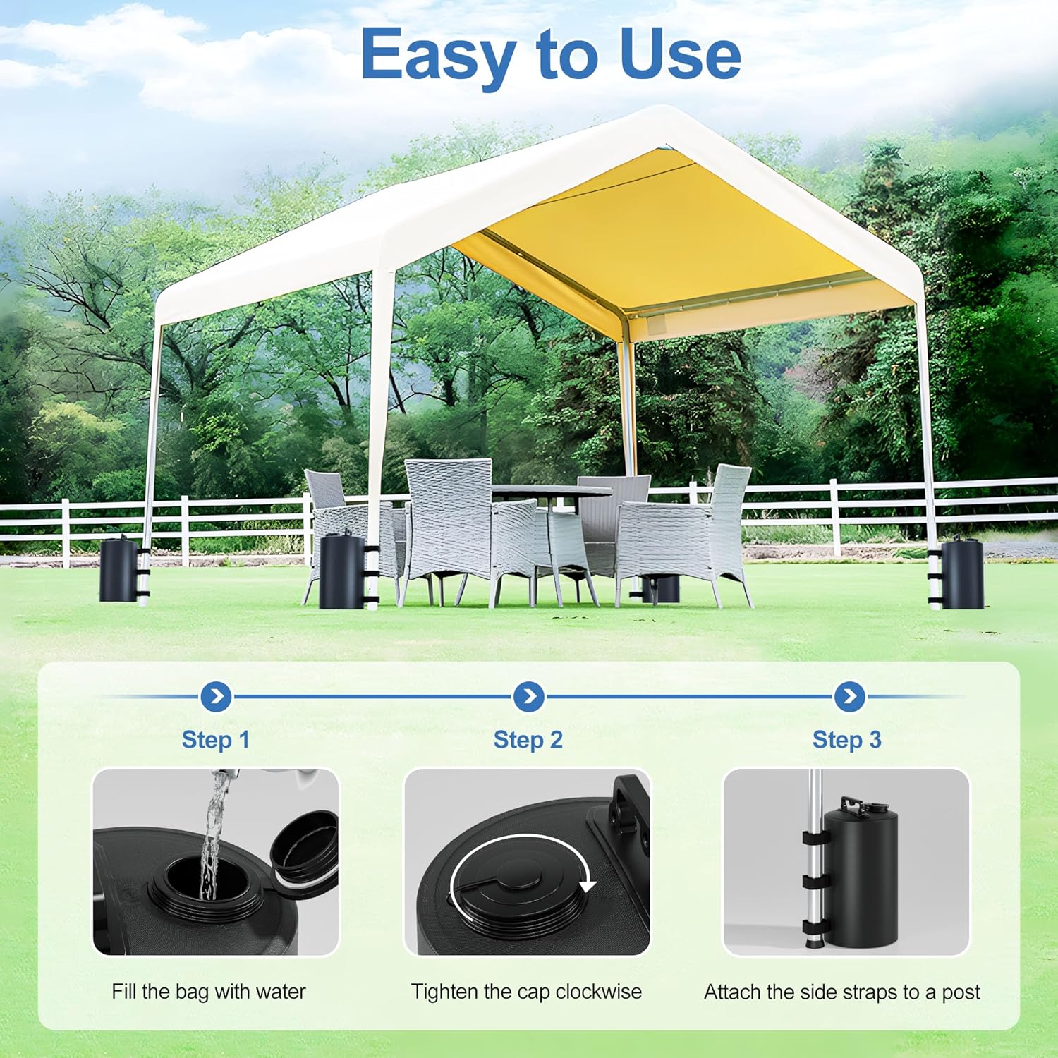 Gazebo Hydration Bag 88 lbs - Portable 10L Windproof Hydration Bag for Pop-up Tents - Awnings - Gazebos - Heavy Sand Weights - 4-Pack.