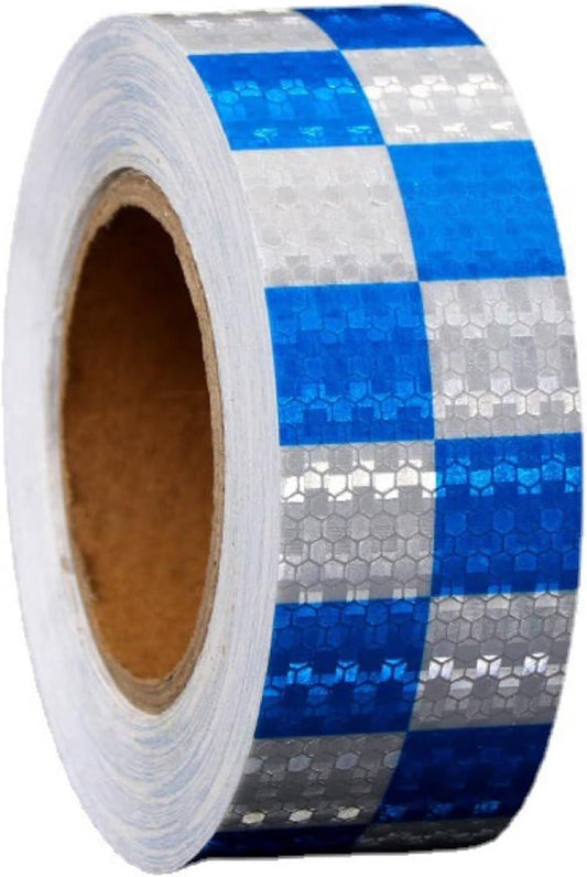 Reflective strips - Reflective tapes - 3 m x 50 mm - Reflective warning tape - Reflective tape - Outdoor - Waterproof - Fluorescent tape - Transport safety tape - Glow-in-the-dark tape - Blue and white.