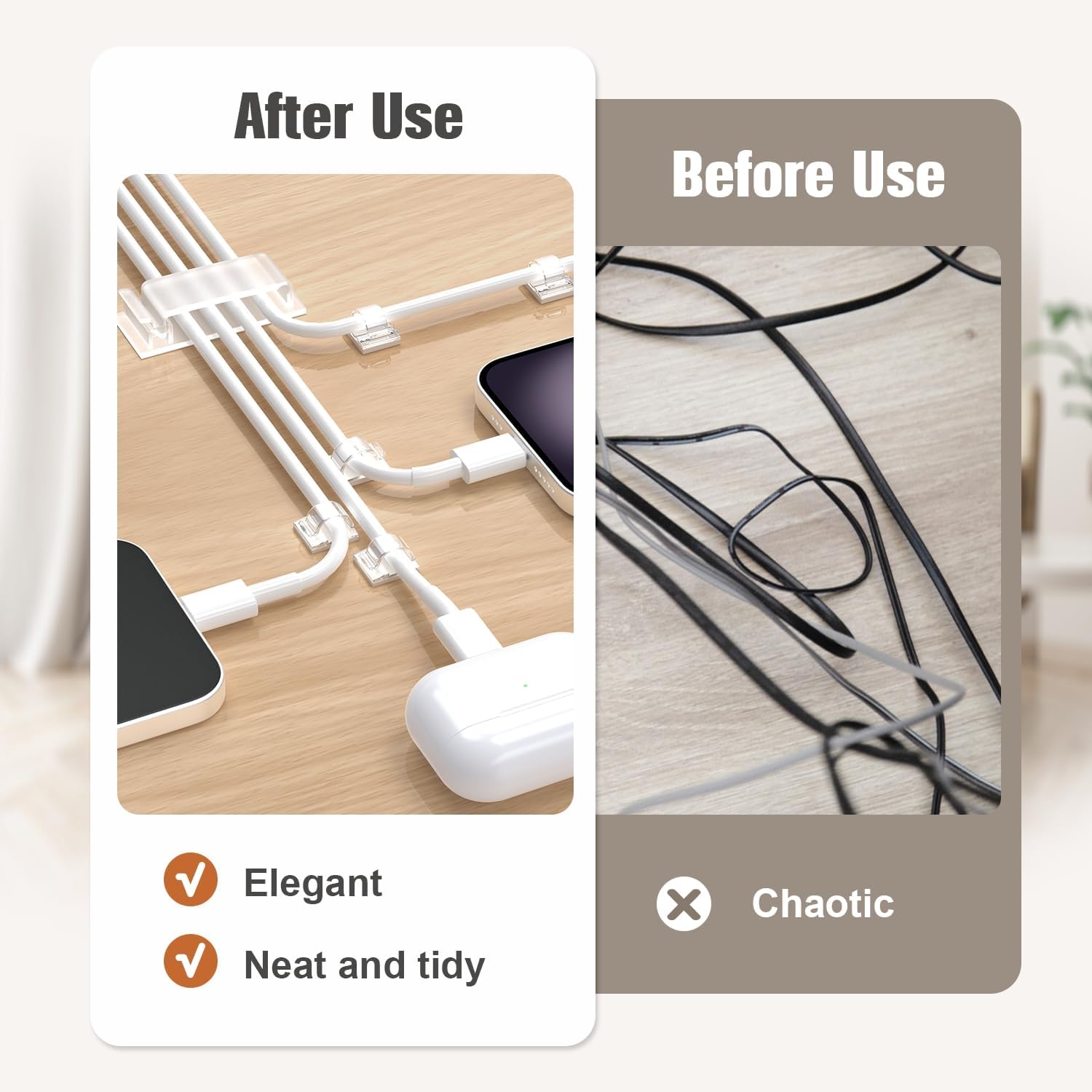 70 self-adhesive cable clips - 50 small + 20 large self-adhesive cable organizers - plastic cable organizer clips for organizing cables on the wall - on the desk and in the home office (clear).