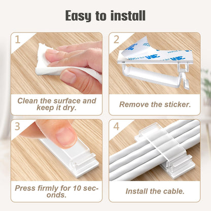 70 self-adhesive cable clips - 50 small + 20 large self-adhesive cable organizers - plastic cable organizer clips for organizing cables on the wall - on the desk and in the home office (clear).
