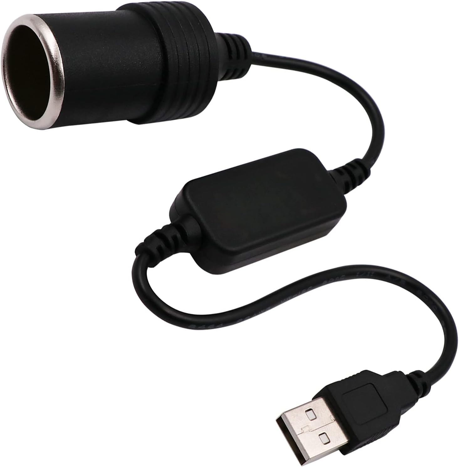 USB A male to 12V car cigarette lighter female adapter cable (max. 8W).