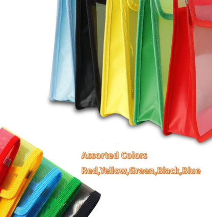 A4 plastic wallet - set of 5 popper wallets plastic folders premium pocket map envelopes for school office home with press stud closure - large capacity