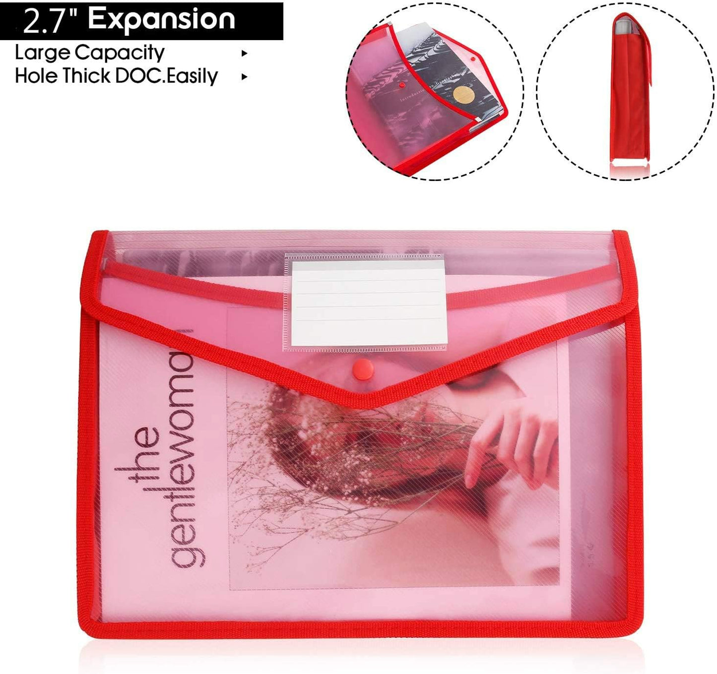 A4 plastic wallet - set of 5 popper wallets plastic folders premium pocket map envelopes for school office home with press stud closure - large capacity