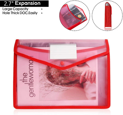 A4 plastic wallet - set of 5 popper wallets plastic folders premium pocket map envelopes for school office home with press stud closure - large capacity