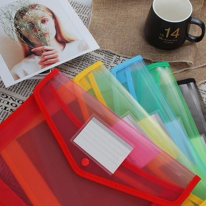 A4 plastic wallet - set of 5 popper wallets plastic folders premium pocket map envelopes for school office home with press stud closure - large capacity