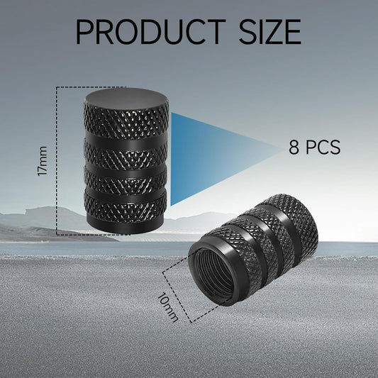 8 valve caps - black dust caps for car tyres - valve caps - durable universal aluminium dust caps for cars - bikes - trucks and motorcycles.