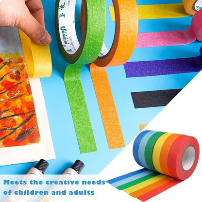 6 rolls of coloured sticky tape - removable coloured tape (1 cm * 13 m) - coloured tape suitable for office and home crafts - used for wall decorations - art - lettering and crafting Rainbow sticky tape
