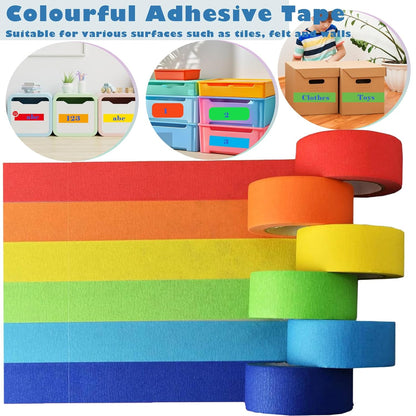 6 rolls of coloured sticky tape - removable coloured tape (1 cm * 13 m) - coloured tape suitable for office and home crafts - used for wall decorations - art - lettering and crafting Rainbow sticky tape