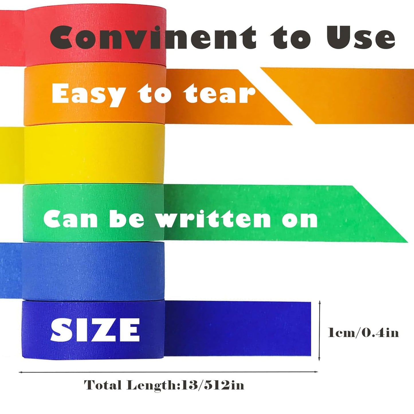 6 rolls of coloured sticky tape - removable coloured tape (1 cm * 13 m) - coloured tape suitable for office and home crafts - used for wall decorations - art - lettering and crafting Rainbow sticky tape