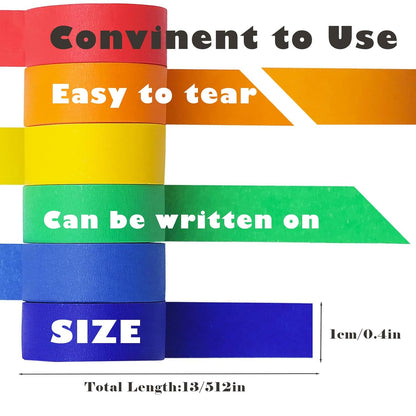 6 rolls of coloured sticky tape - removable coloured tape (1 cm * 13 m) - coloured tape suitable for office and home crafts - used for wall decorations - art - lettering and crafting Rainbow sticky tape