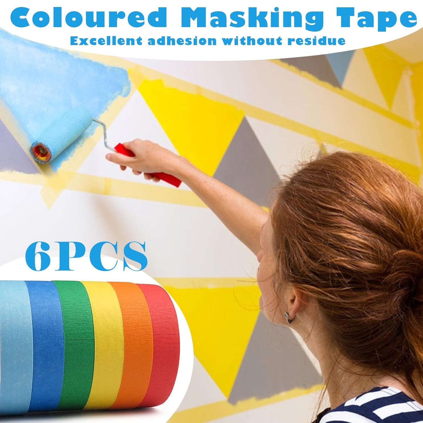 6 rolls of coloured sticky tape - removable coloured tape (1 cm * 13 m) - coloured tape suitable for office and home crafts - used for wall decorations - art - lettering and crafting Rainbow sticky tape