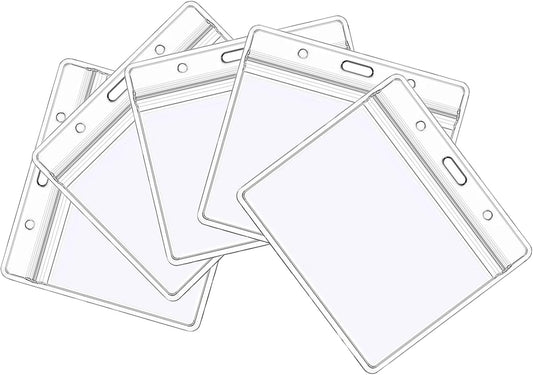5-piece plastic card holder - clear waterproof plastic badge holder - clear branded badge ID holder - wallet holder - double-sided badge holder - lanyard card holder for home, office and school.