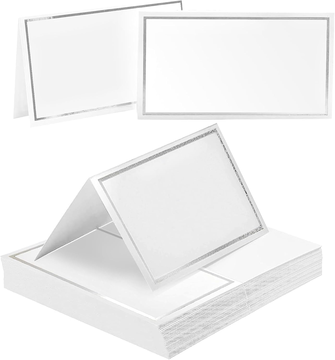 50 silver-edged table decorations reception seating place cards - rectangular plate cards for wedding dinner.