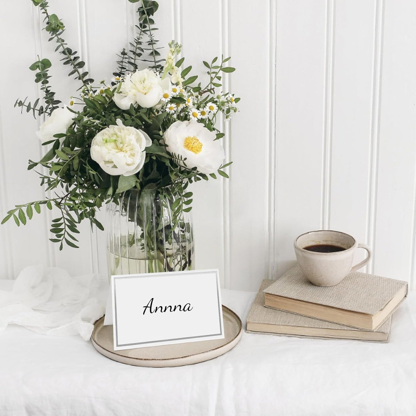 50 silver-edged table decorations reception seating place cards - rectangular plate cards for wedding dinner.