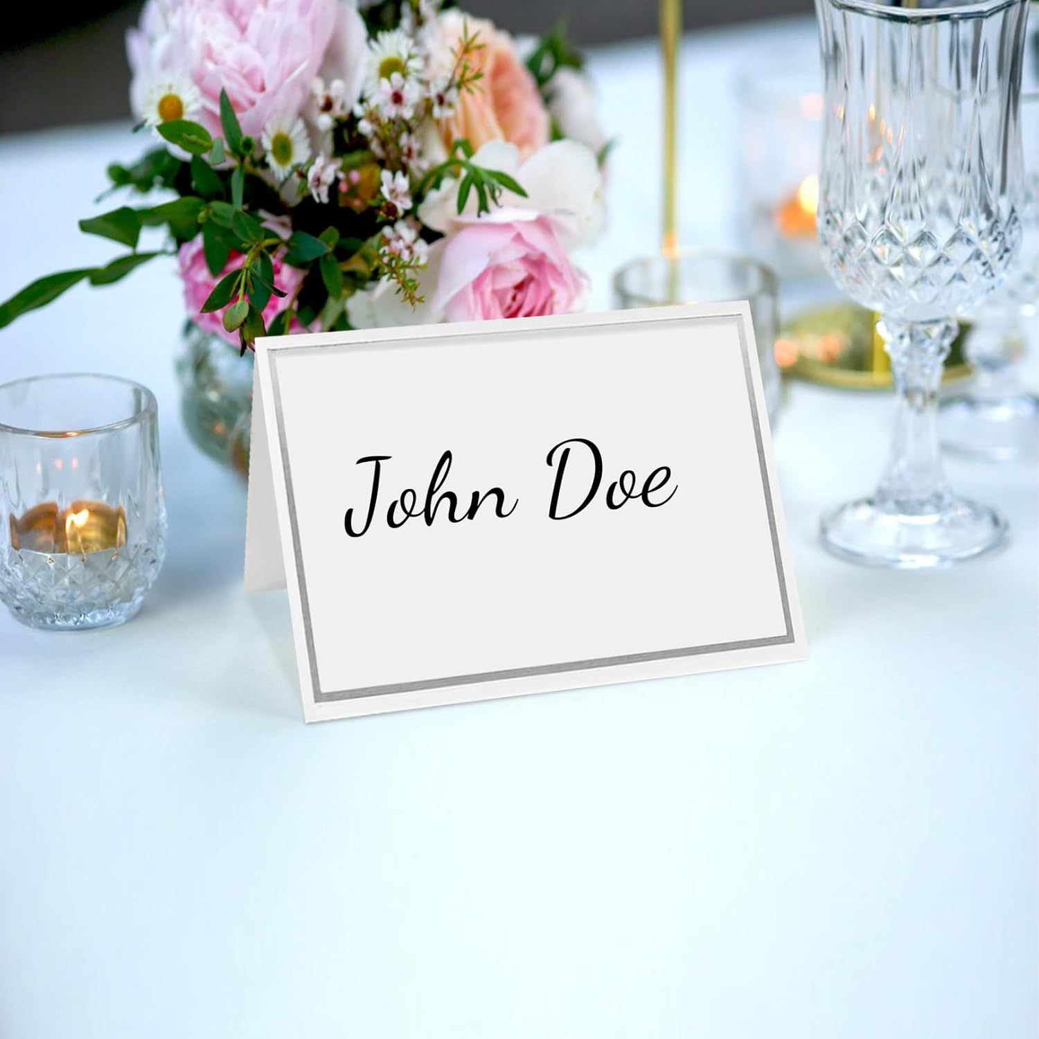 50 silver-edged table decorations reception seating place cards - rectangular plate cards for wedding dinner.