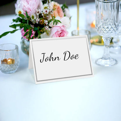 50 silver-edged table decorations reception seating place cards - rectangular plate cards for wedding dinner.
