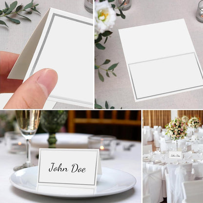 50 silver-edged table decorations reception seating place cards - rectangular plate cards for wedding dinner.