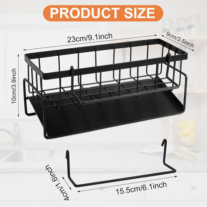 Multifunctional kitchen sink caddy - black stainless steel sponge holder - countertop cleaning rack with removable cloth holder - dish drying rack for kitchen and bathroom (black)