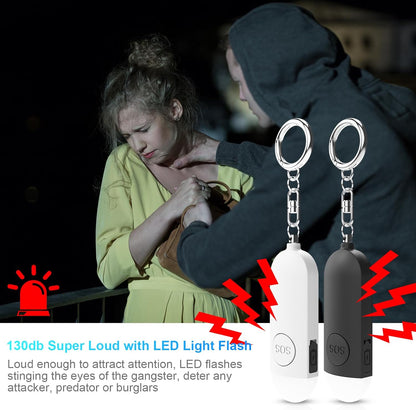 Alarm - Torch - 2-pack - 130dB - Personal alarm - Security alarm - Rechargeable - Emergency siren - with LED light - Keychain - (Black & White).