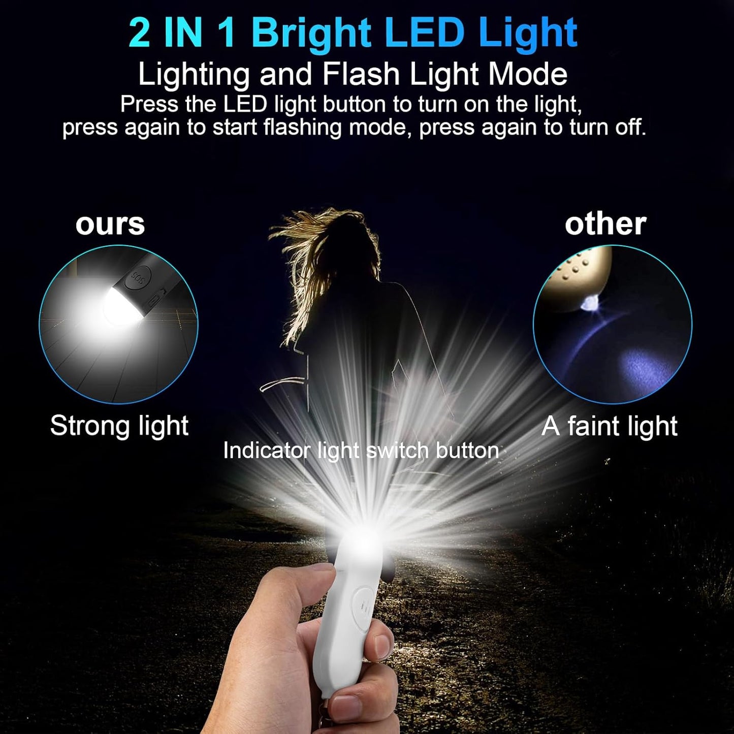 Alarm - Torch - 2-pack - 130dB - Personal alarm - Security alarm - Rechargeable - Emergency siren - with LED light - Keychain - (Black & White).