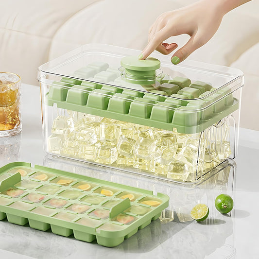 Ice Cube Trays - Ice Cube Tray with Lid and Container - 56 Ice Cube Molds - 2 Containers and Ice Scoop - BPA-free (Green).