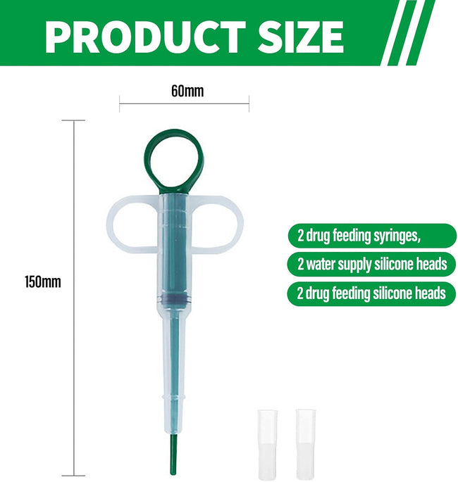 Two-piece set with pet pill poppers, cat pill poppers and cat pill dispensers. Reusable cat pill poppers. Green pill poppers with soft tips for safety and reliability. Handy for both cats and dogs. Main Image