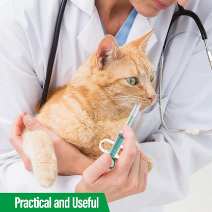 Two-piece set with pet pill poppers, cat pill poppers and cat pill dispensers. Reusable cat pill poppers. Green pill poppers with soft tips for safety and reliability. Handy for both cats and dogs..