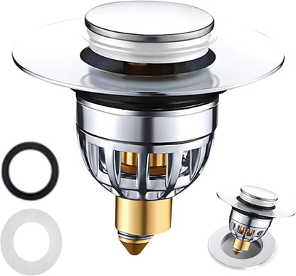 Gootsteenplug, universal, stainless steel strainer for collapsible sink plugs, drain plug for sinks 34-42 mm, suitable for bathtubs and sinks (34-42 mm)