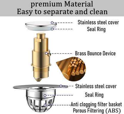 Gootsteenplug, universal, stainless steel strainer for collapsible sink plugs, drain plug for sinks 34-42 mm, suitable for bathtubs and sinks (34-42 mm)