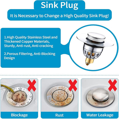 Gootsteenplug, universal, stainless steel strainer for collapsible sink plugs, drain plug for sinks 34-42 mm, suitable for bathtubs and sinks (34-42 mm)