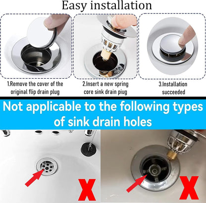 Gootsteenplug, universal, stainless steel strainer for collapsible sink plugs, drain plug for sinks 34-42 mm, suitable for bathtubs and sinks (34-42 mm)