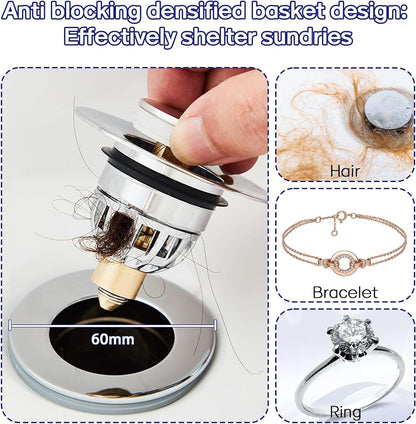 Gootsteenplug, universal, stainless steel strainer for collapsible sink plugs, drain plug for sinks 34-42 mm, suitable for bathtubs and sinks (34-42 mm)