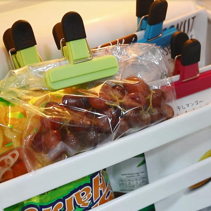 Set of 9 food clips - sturdy, airtight, reusable in 3 colours to keep food fresh - perfect for home, the kitchen, travelling and camping