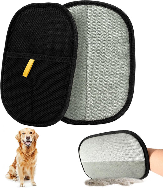2-piece pet hair removal gloves, static pet hair removal gloves, double-sided grooming gloves, reusable pet hair removal gloves for cleaning and grooming, suitable for sofas, carpets and clothing.