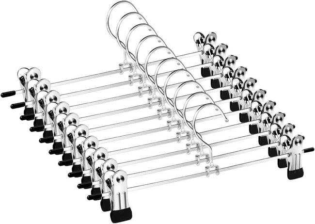10-pack pants hangers, chrome-plated clothes hangers with anti-slip clips, suitable for skirts, pants and jeans. Hover Image