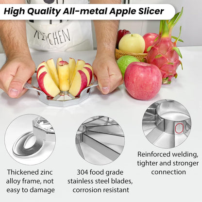 Apple corer, apple drill, fully metal apple corer and drill with 12 stainless steel blades, large apple corer for cutting apples up to 10 cm, comfortable wide non-slip handle